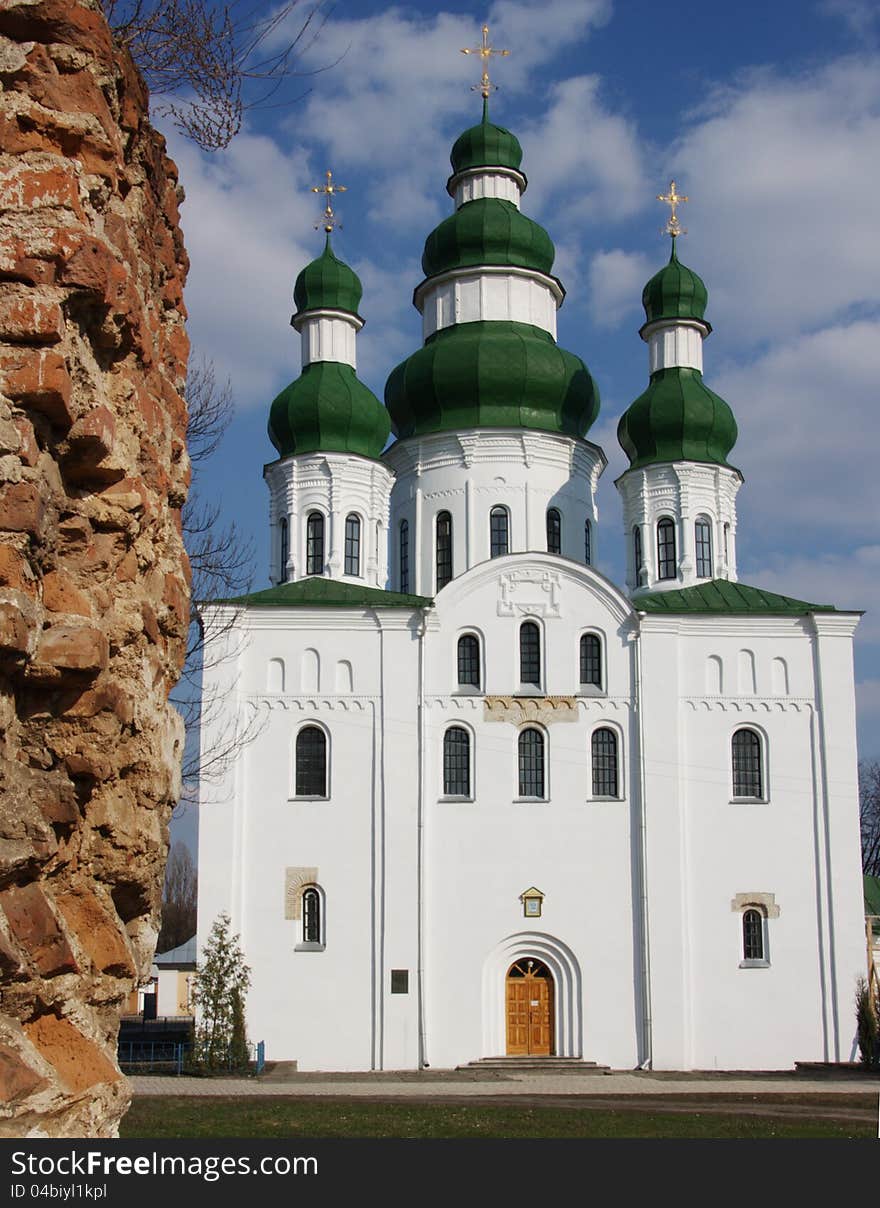 On the territory of monastery, which is located in Chernihiv (Ukraine), there are remains of other buildings. Interesting combination of temple and ruins. On the territory of monastery, which is located in Chernihiv (Ukraine), there are remains of other buildings. Interesting combination of temple and ruins.