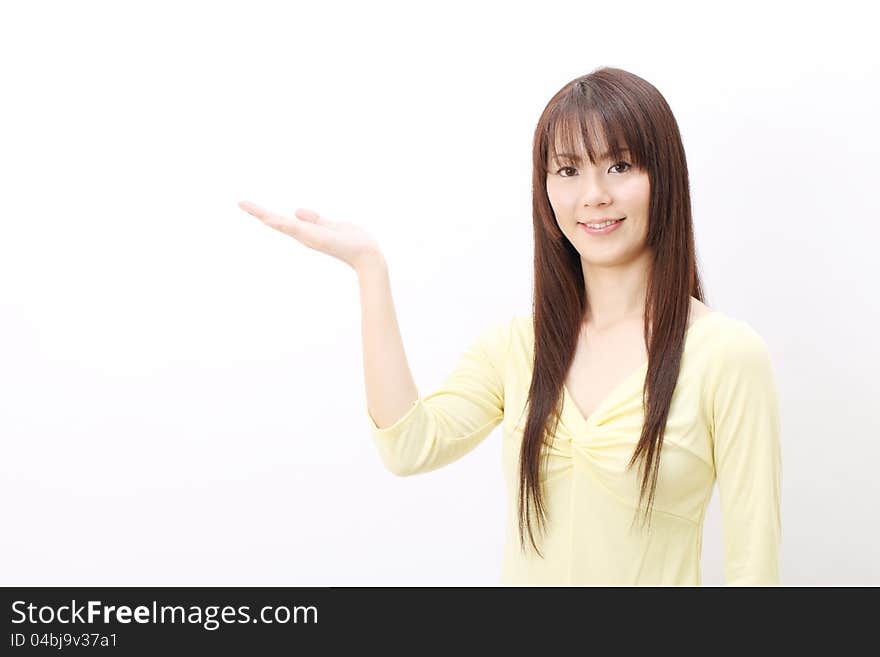 Young asian woman hand showing blank sign