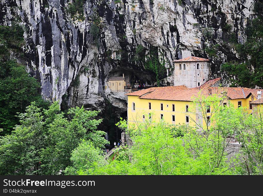 Church in rock. National park Picos de Europa. Spain. Church in rock. National park Picos de Europa. Spain