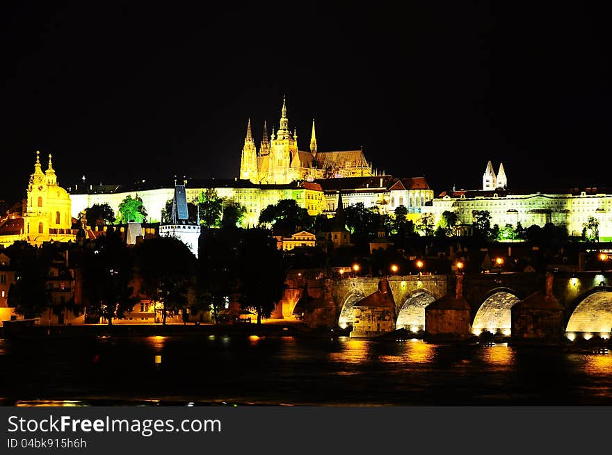 Night view of Prague castle. Chech republic.