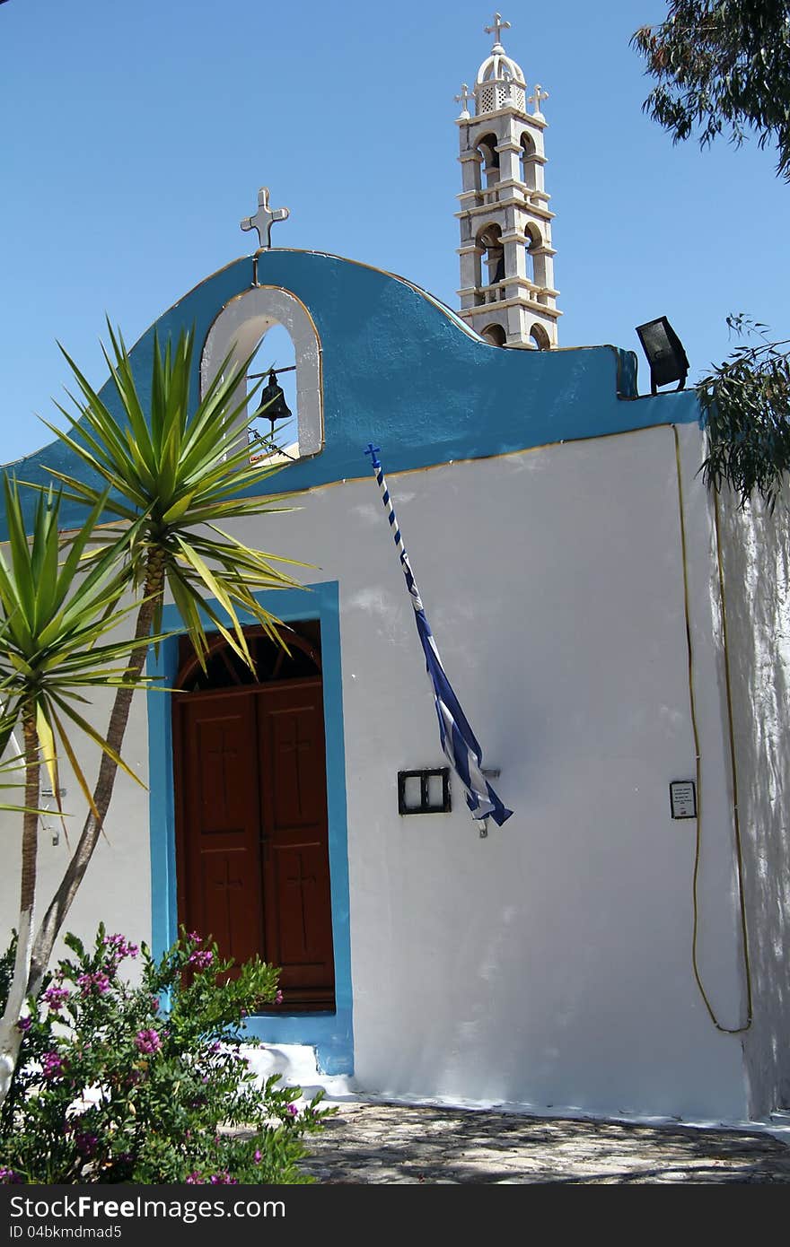 Taken on the Greek Island of Meis close to the Turkish mainland. Shows the Church with a bell tower. Taken on the Greek Island of Meis close to the Turkish mainland. Shows the Church with a bell tower