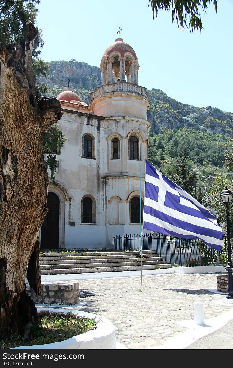 Greek Church with Flag