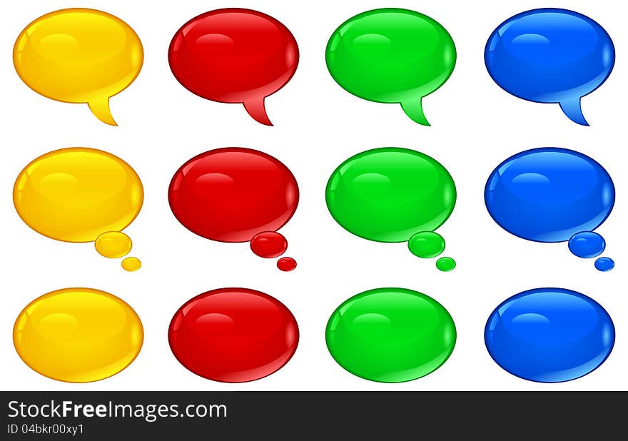 Set of round colorful speech bubbles on white, vector illustration. Set of round colorful speech bubbles on white, vector illustration