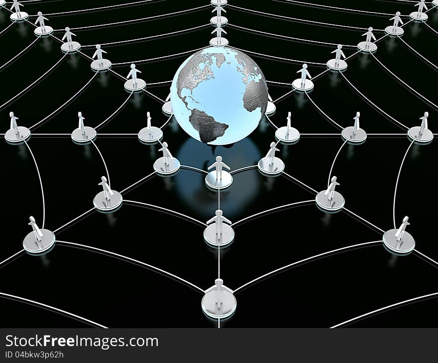 3d render of social network concept  on black background