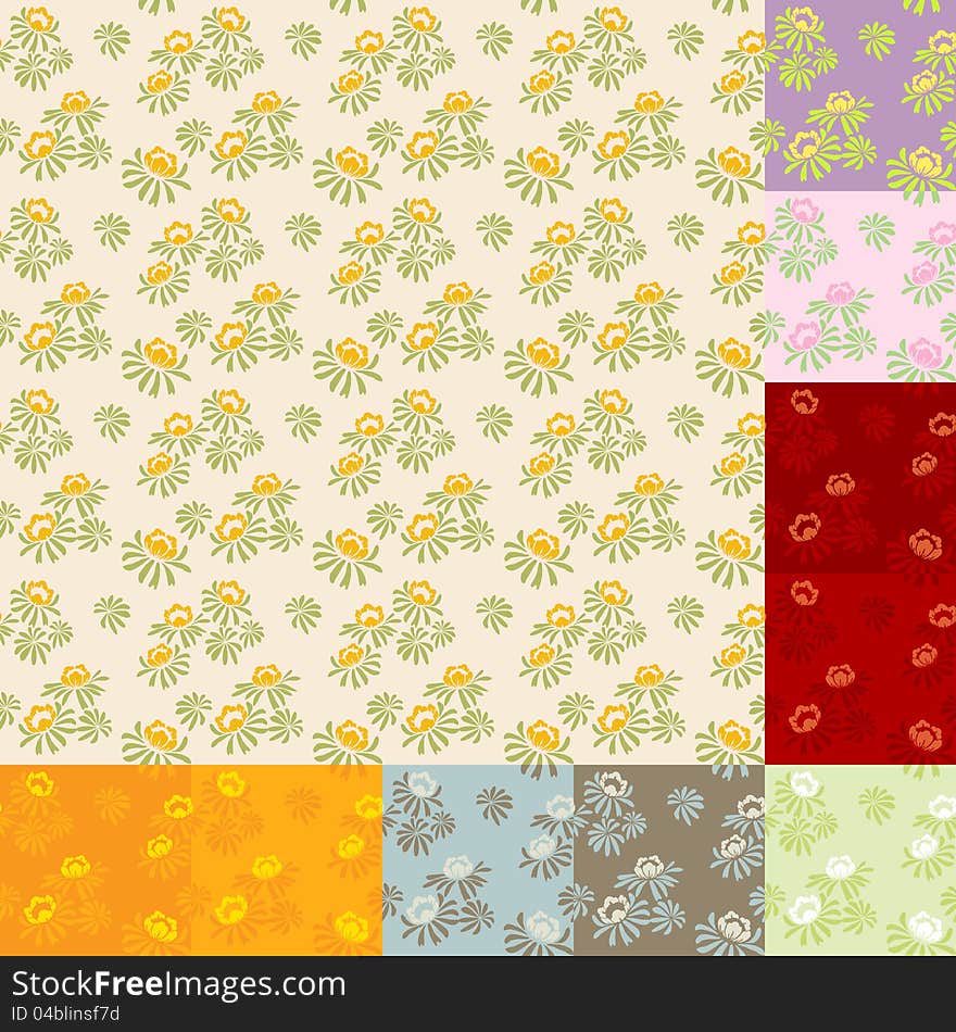 Seamless  floral pattern in ten color combinations. Seamless  floral pattern in ten color combinations