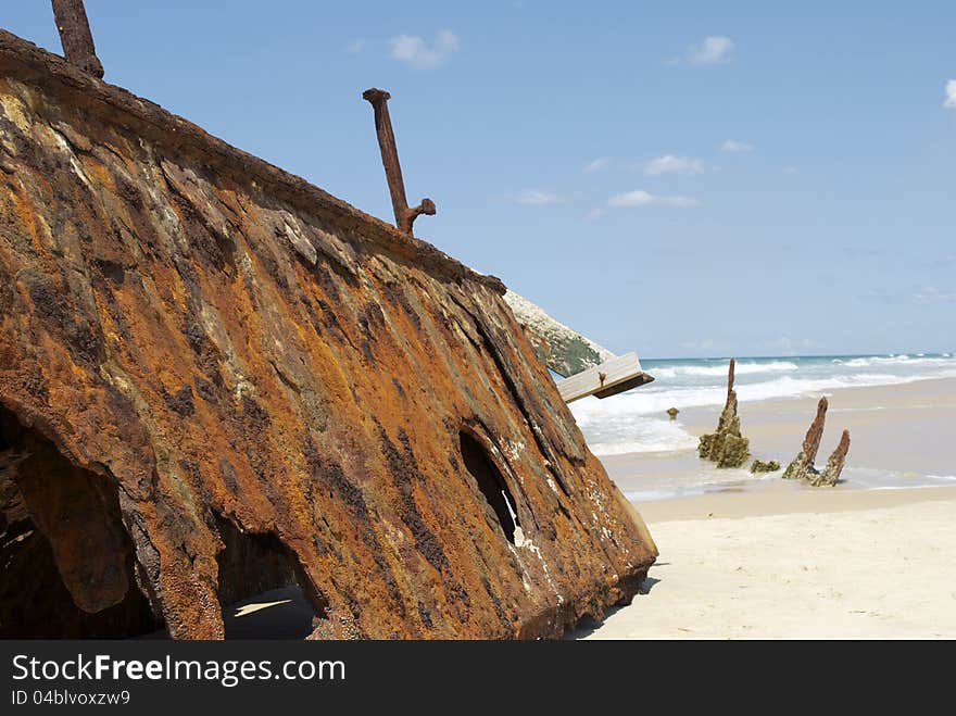 Rusty Shipwreck on Beach