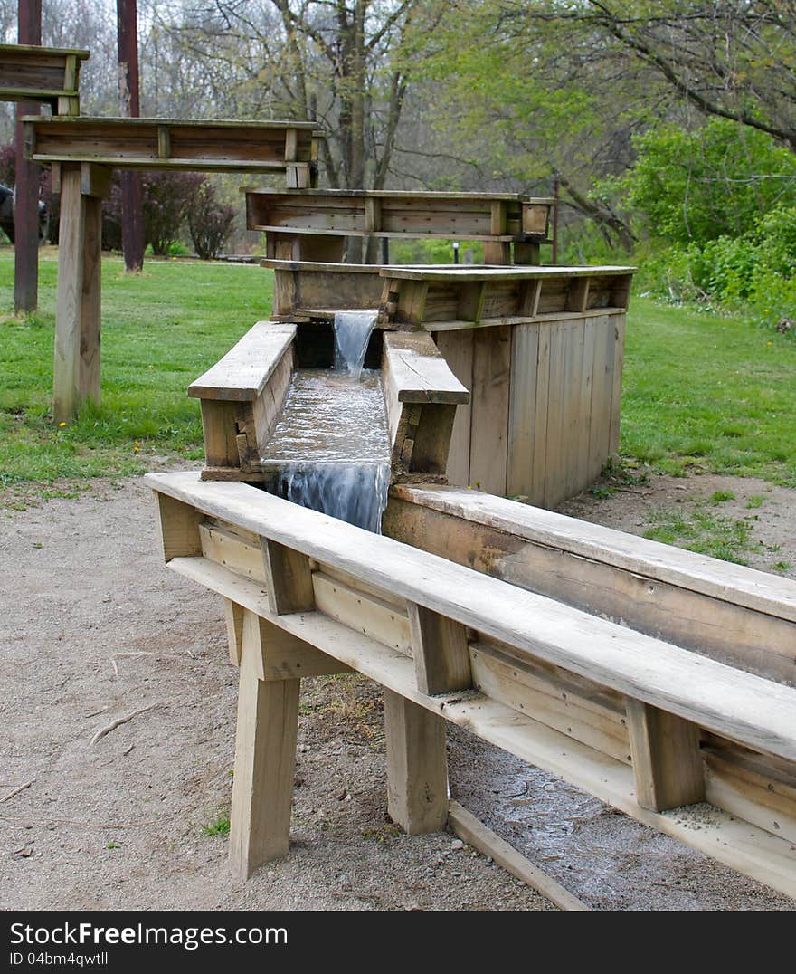 Stair-stepped waterfalls used to pan for gold at the Olentangy Indian Caverns in Ohio. Stair-stepped waterfalls used to pan for gold at the Olentangy Indian Caverns in Ohio.