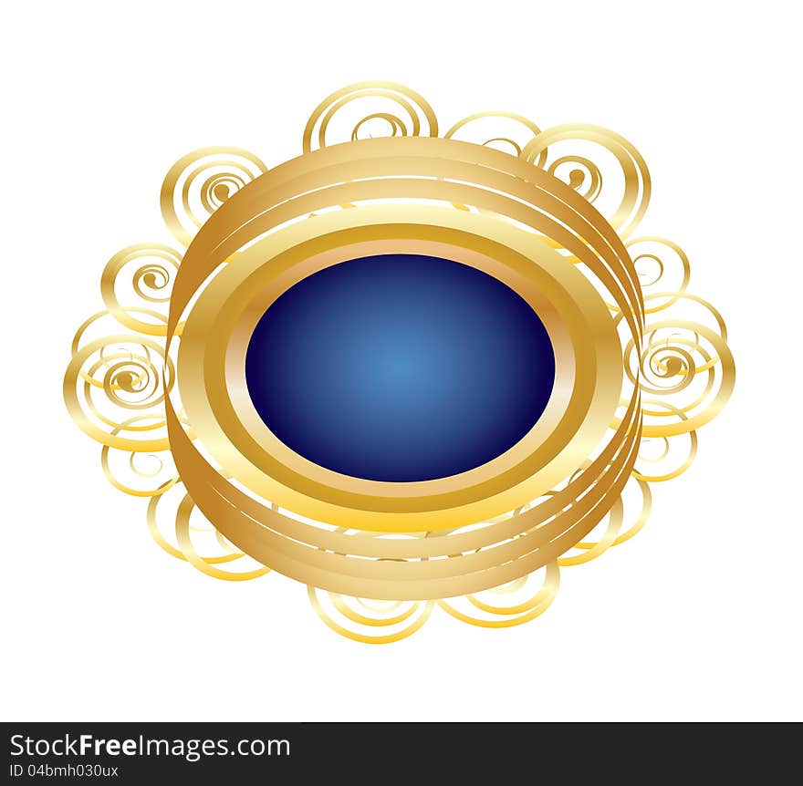 Illustration of golden brooch with blue jewellery