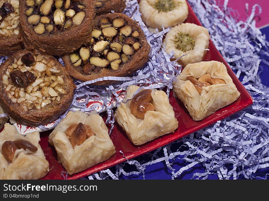 Oriental sweets on a colorful dish