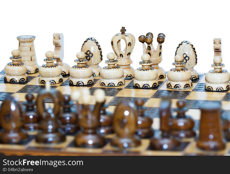 Chess board focus to white king and queen