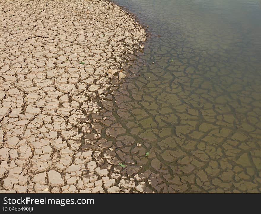 Cracked soil in water.