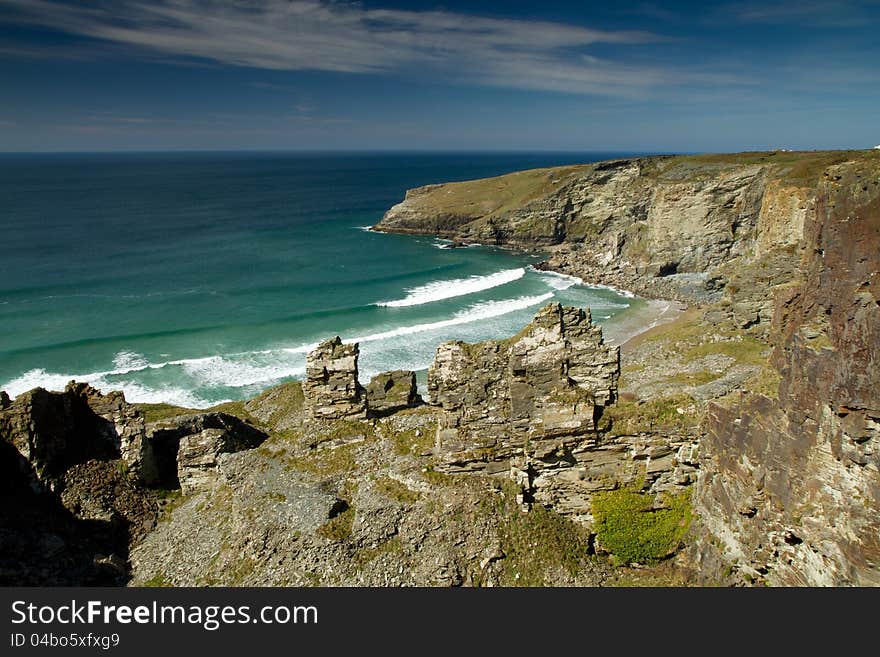 Cornish cliffs near Tintagel in Cornwall. The view taken from Treknow near Tintagel in Cornwall, on the South-West coastal path. Cornish cliffs near Tintagel in Cornwall. The view taken from Treknow near Tintagel in Cornwall, on the South-West coastal path.