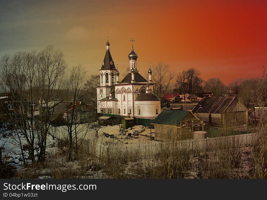 Orthodox church in Pereslavl against a decline