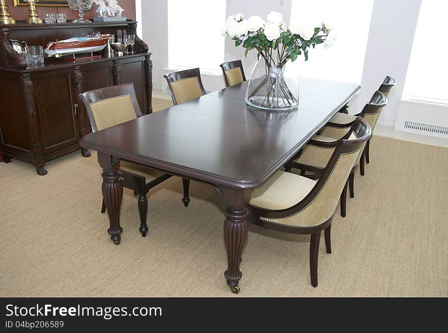 Dining room with large table in the American style