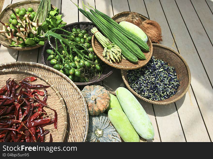 Vegetables on market table