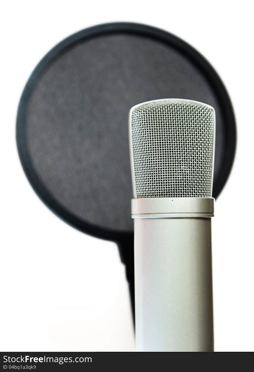 Recording studio microphone and pop-filter. Recording studio microphone and pop-filter