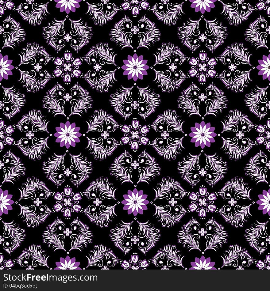 Seamless dark vintage pattern with white and violet flowers (vector). Seamless dark vintage pattern with white and violet flowers (vector)