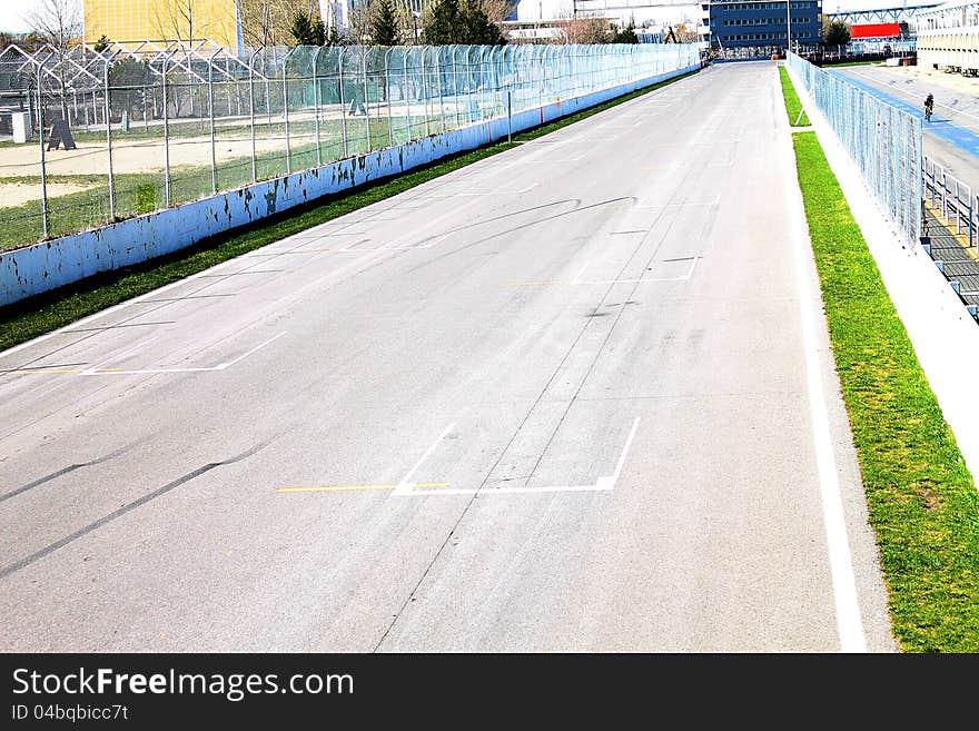 Strating grid of the F1 race track on the Ile Notre Dame Montreal Quebec Canada. Strating grid of the F1 race track on the Ile Notre Dame Montreal Quebec Canada