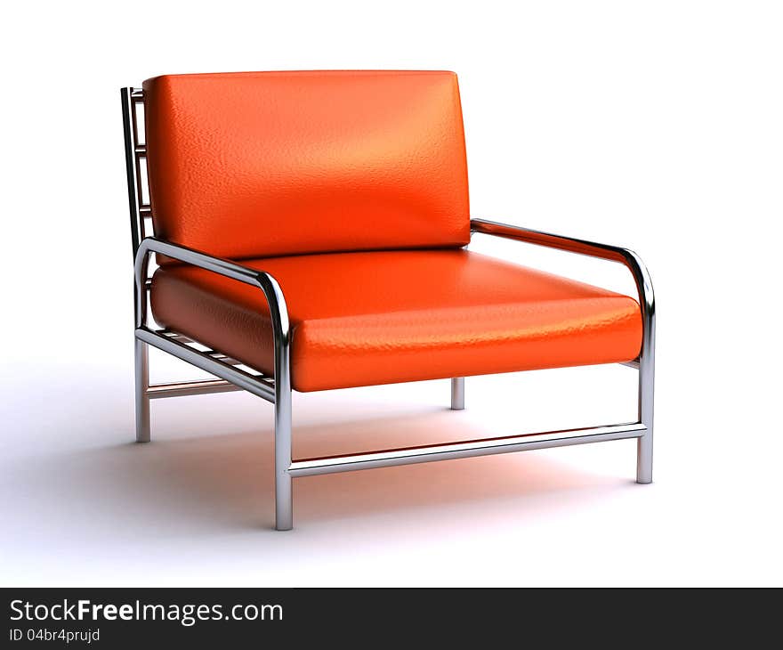 3d illustration of a realistic orange leather chair on the white background