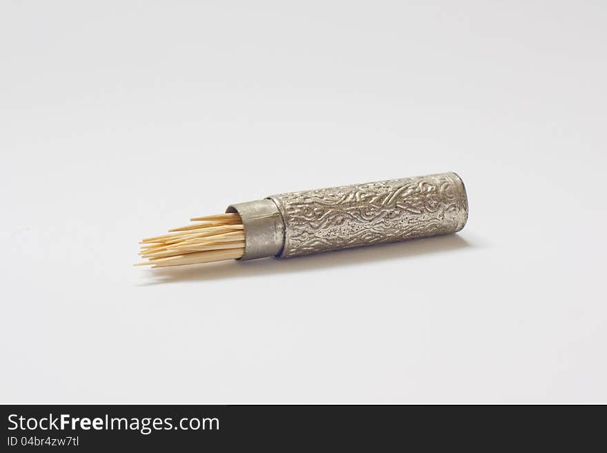 Toothpicks in aluminium package, carve thai style. Toothpicks in aluminium package, carve thai style