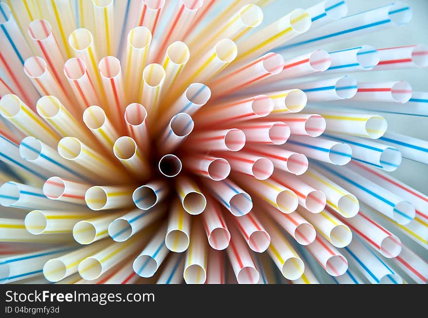 Twist group of colorful plastic straw in top view. Twist group of colorful plastic straw in top view