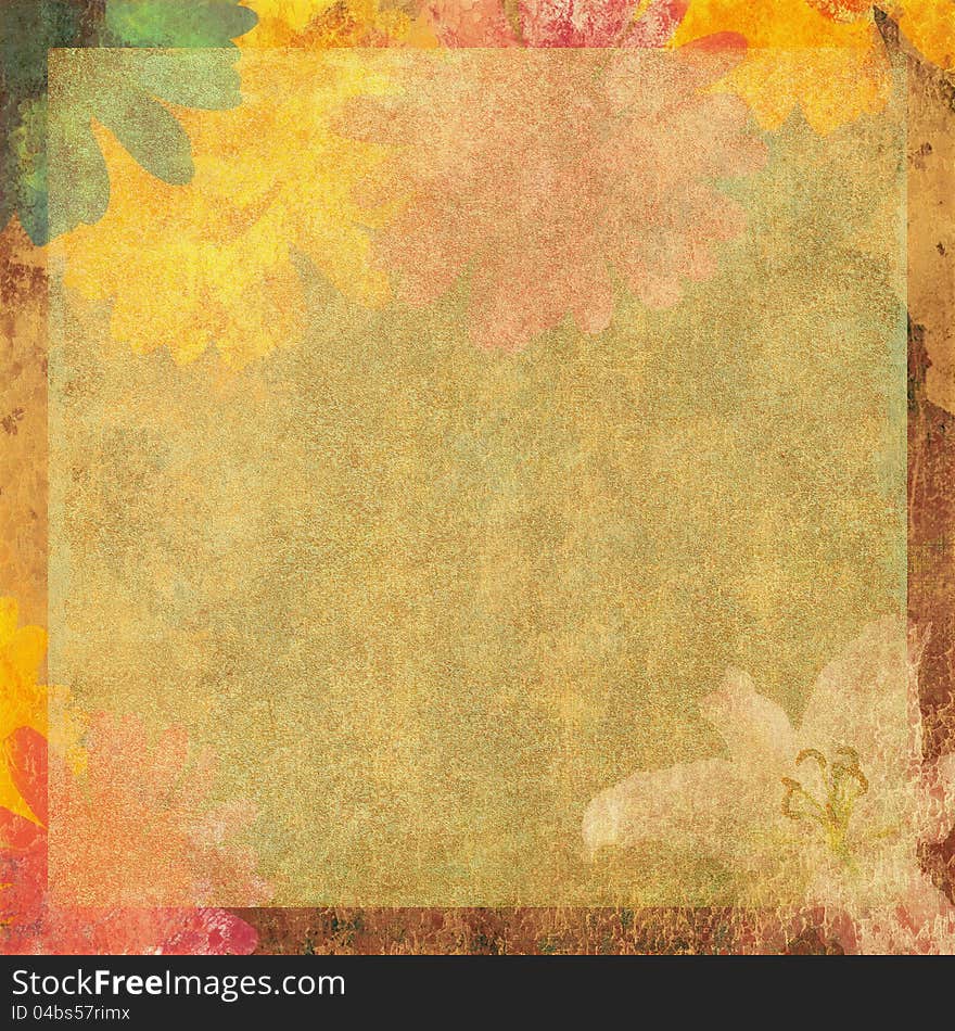 Paper texture with frame and flowers in the background. Paper texture with frame and flowers in the background