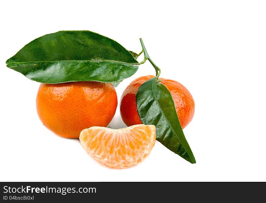 Fresh mandarin with leaf isolated on white. Fresh mandarin with leaf isolated on white