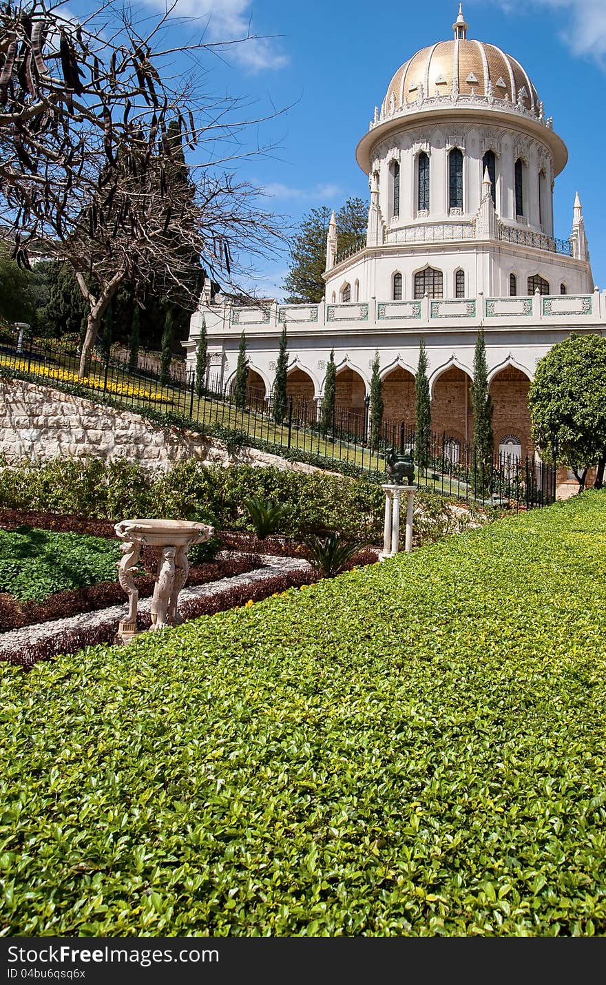 Baha'i Gardens and temple dome, Haifa, Israel. Baha'i Gardens and temple dome, Haifa, Israel