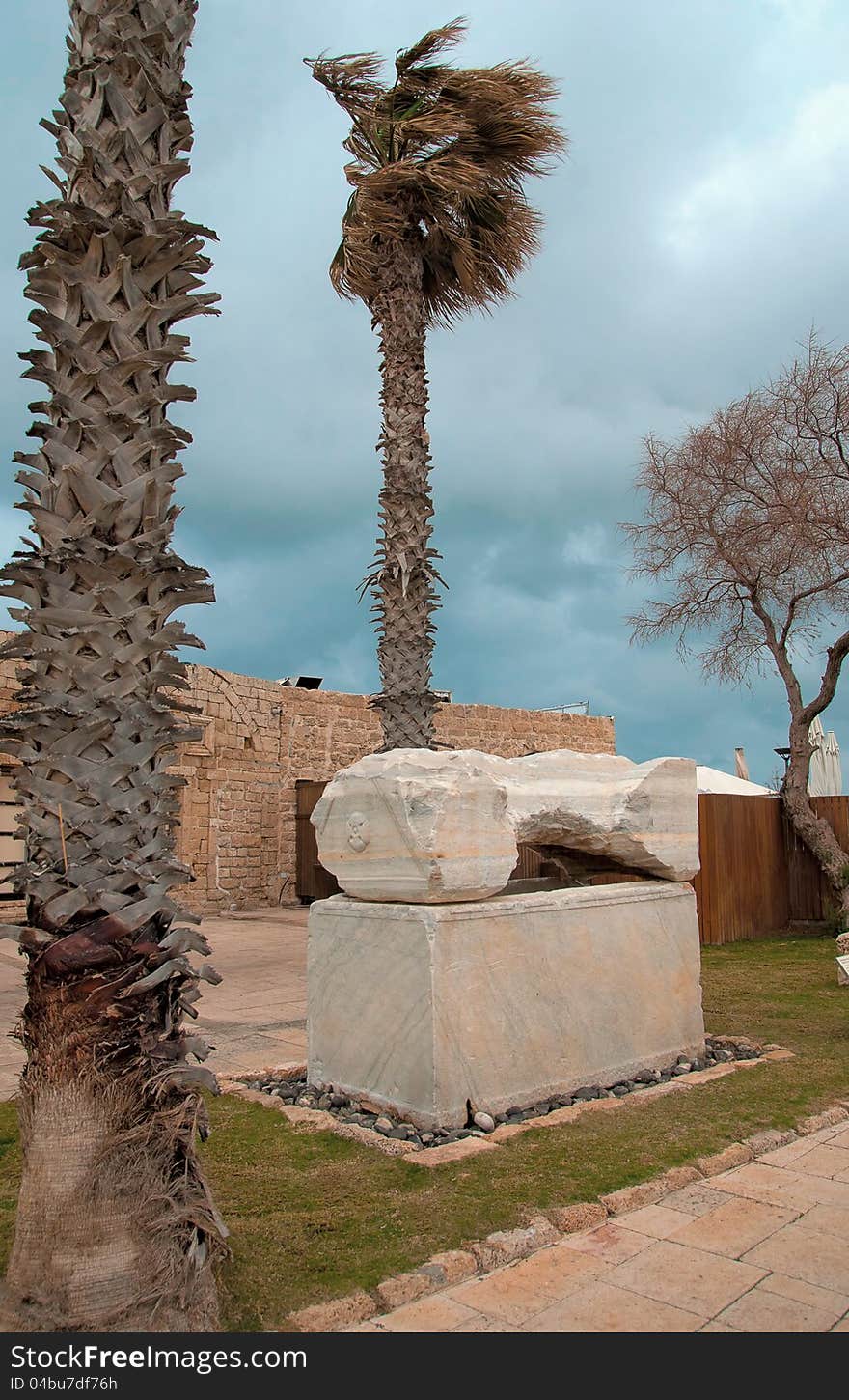 Ruins of the ancient Romanian harbor, Caesarea, Israel .