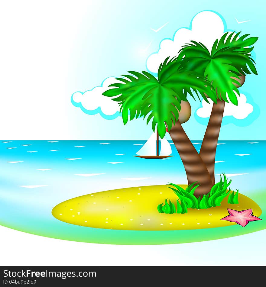 Tropic landscape with sea and small island with palm trees. Tropic landscape with sea and small island with palm trees