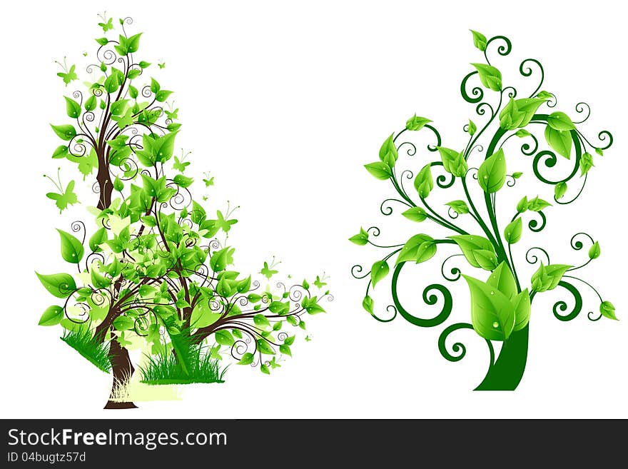 Green trees floral design on white. Green trees floral design on white