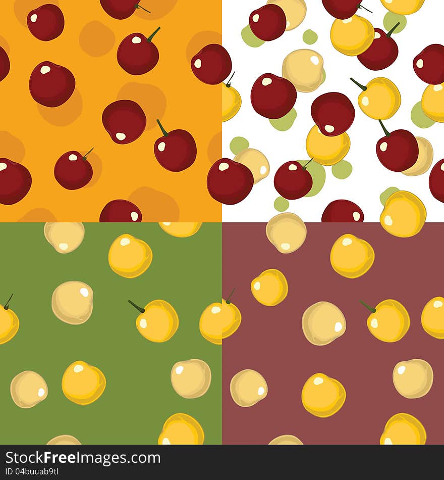 Seamless cherry pattern set for fabric and wallpaper. vector illustration