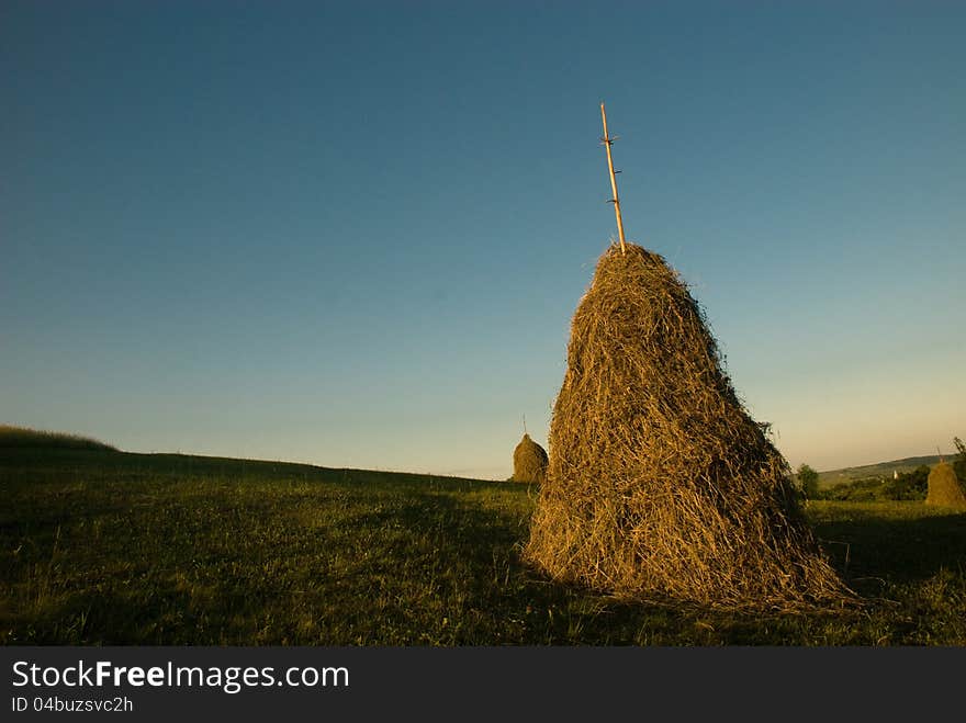 An pile of hay during the autumn season