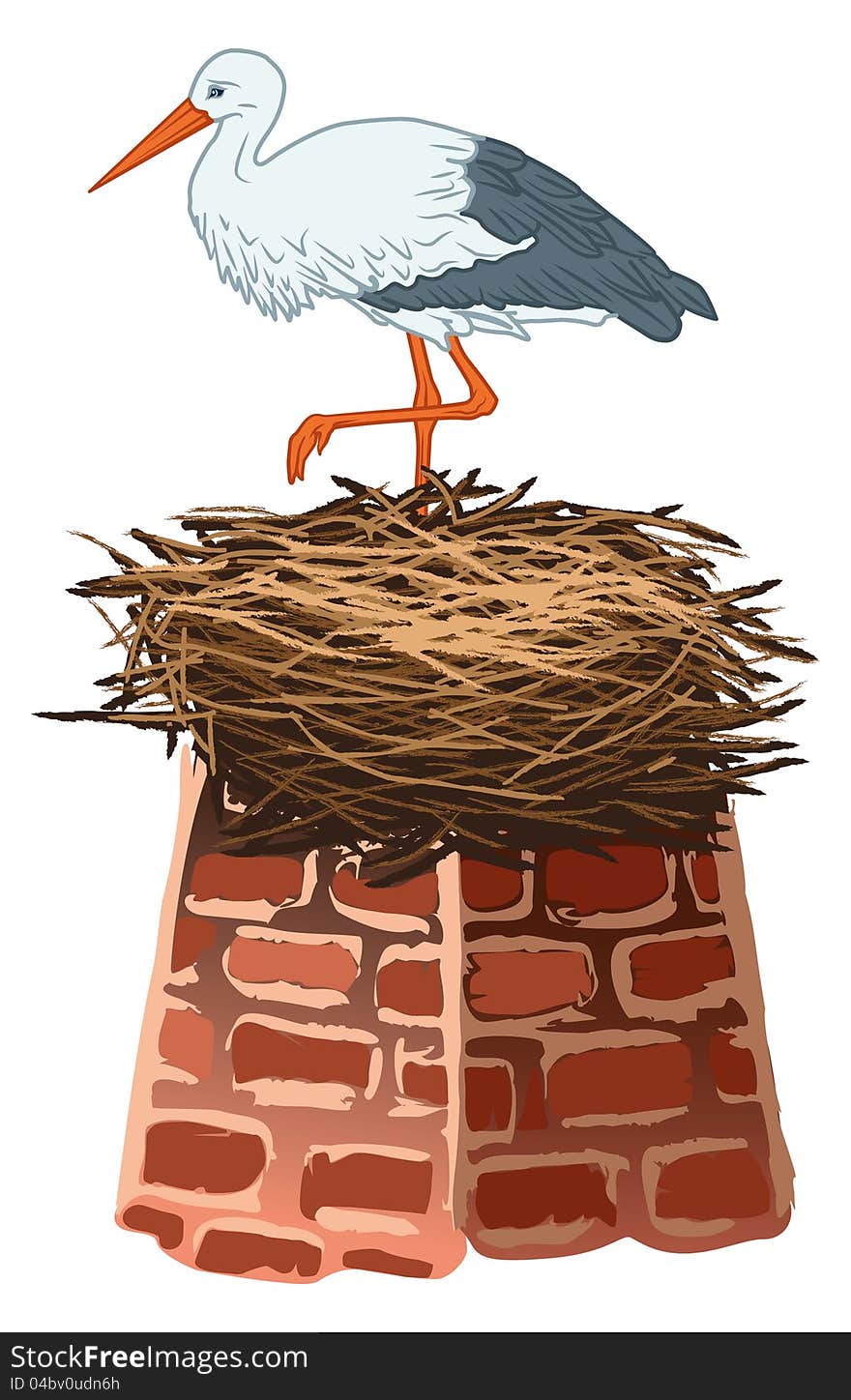 Illustration of storks nest on the chimney. Illustration of storks nest on the chimney.