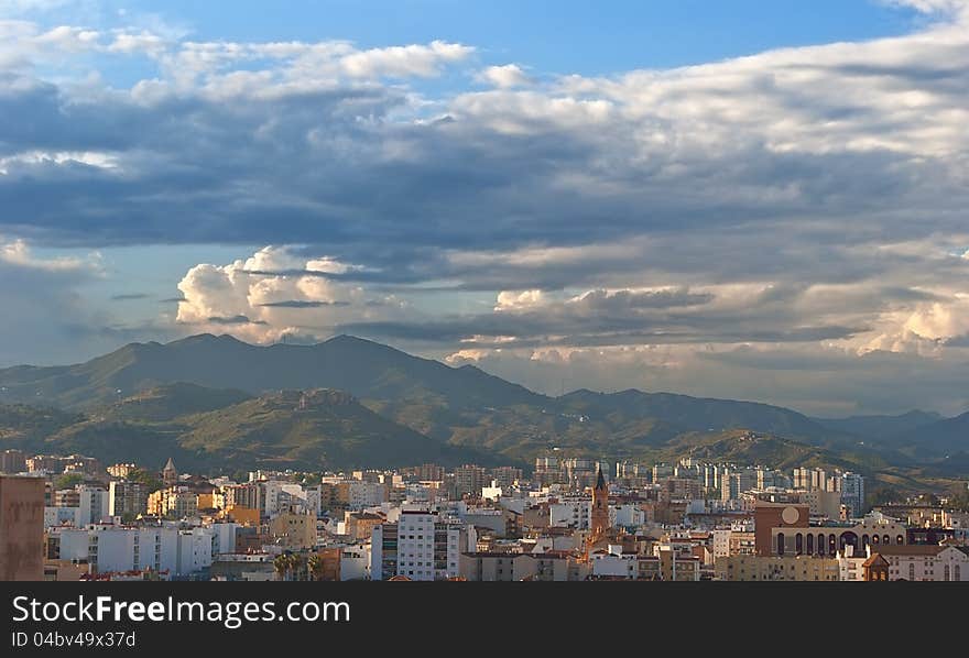 Views of Malaga city and mountains in the background