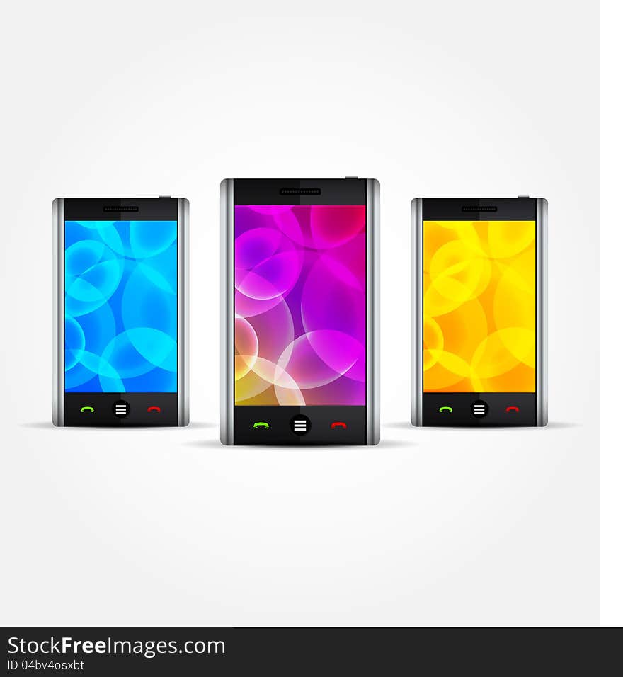 Set of  Vector Cellphones with colored displays