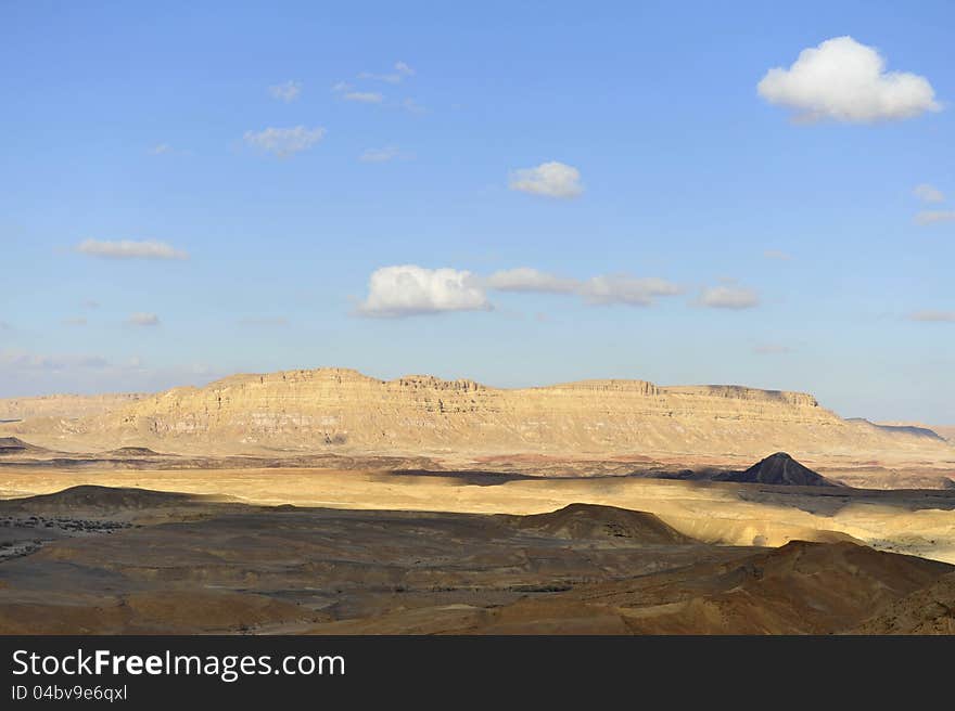 Crater Ramon landscape in Negev desert.