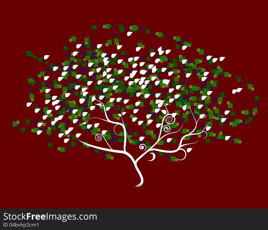 Spring tree with green leaves illustration