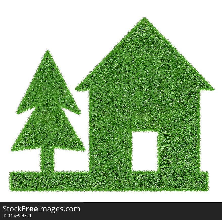 Symbol of the house and tree covered with grass. Symbol of the house and tree covered with grass