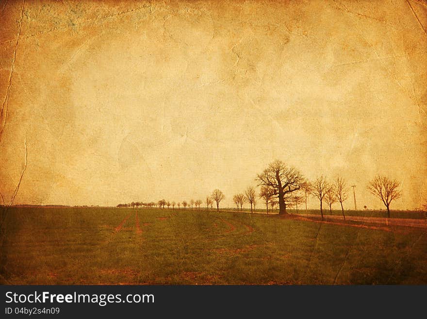 Rural landscape with paper texture