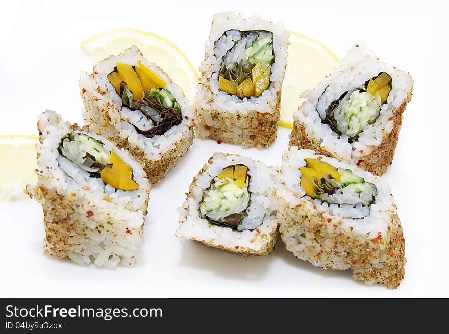 Japanese sushi rice on a white plate