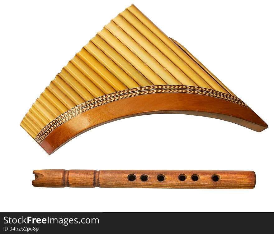 Two traditional wooden flutes