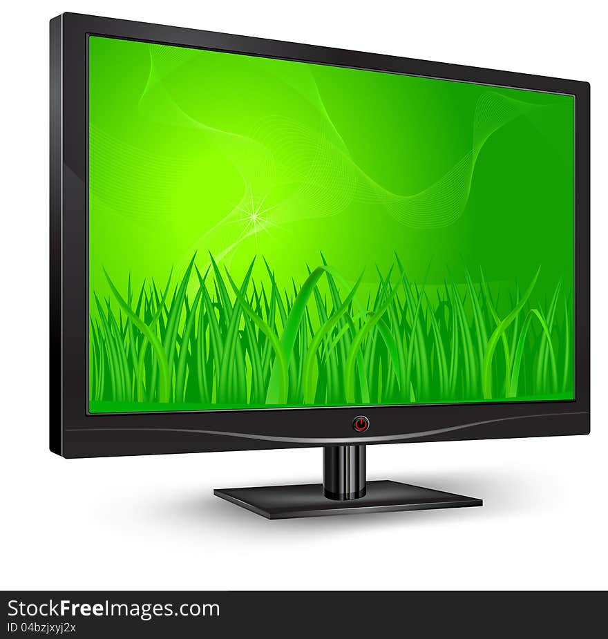 Plasma, lcd tv with grass on green screen, vector illustration. Plasma, lcd tv with grass on green screen, vector illustration