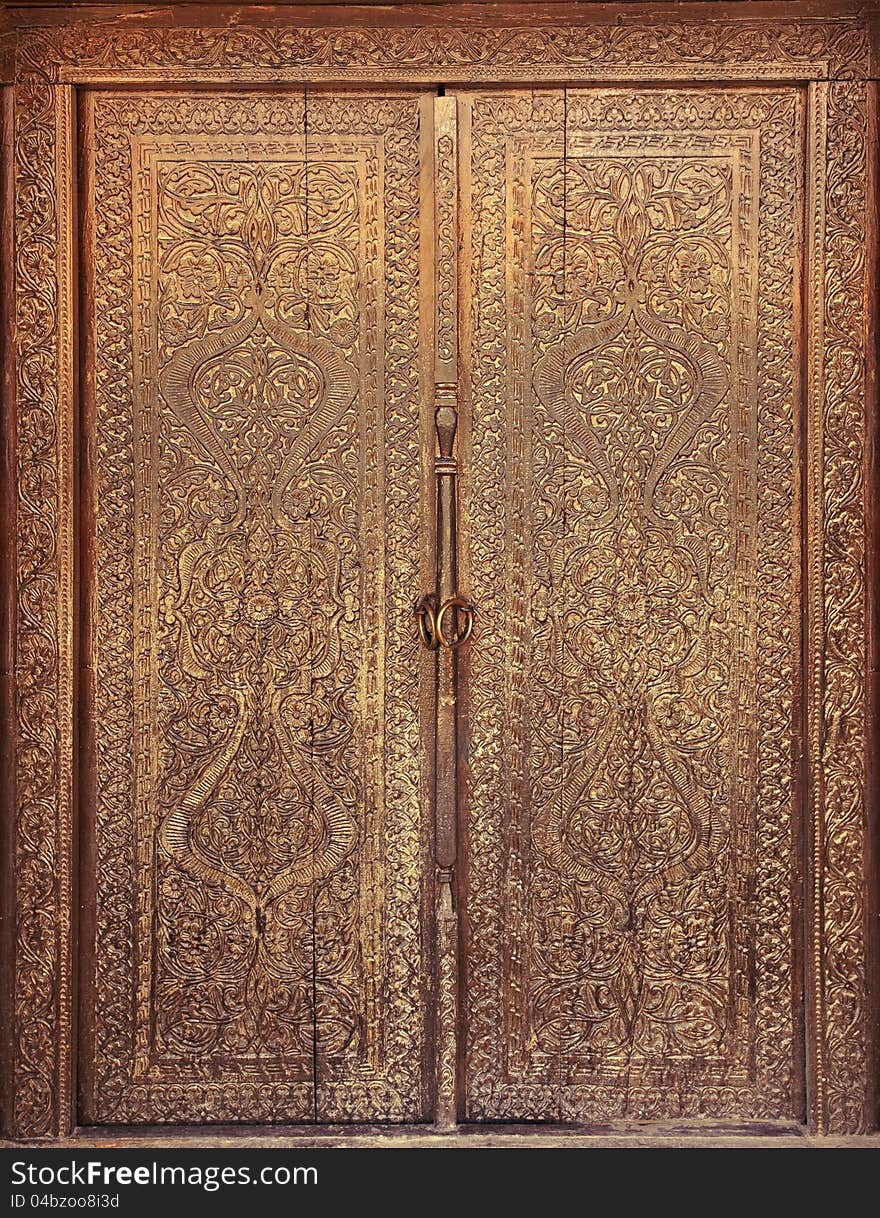 Handwork. Ancient wooden door. Handwork. Ancient wooden door.