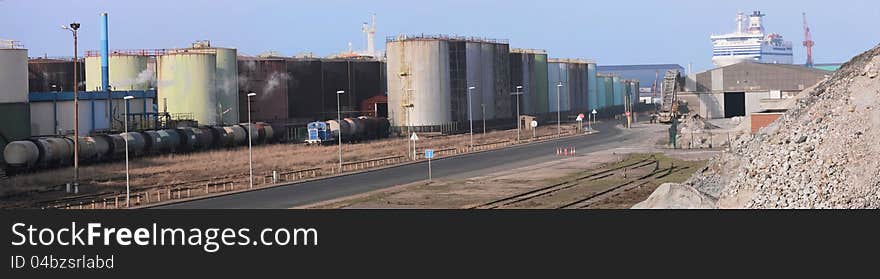 Chemical tanks and railway in harbour