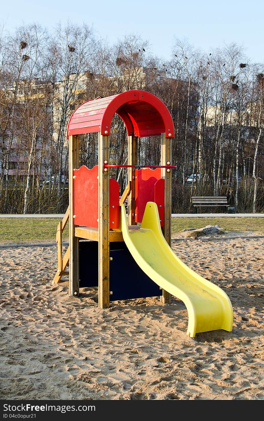 Modern colorful children slide in park. Modern colorful children slide in park