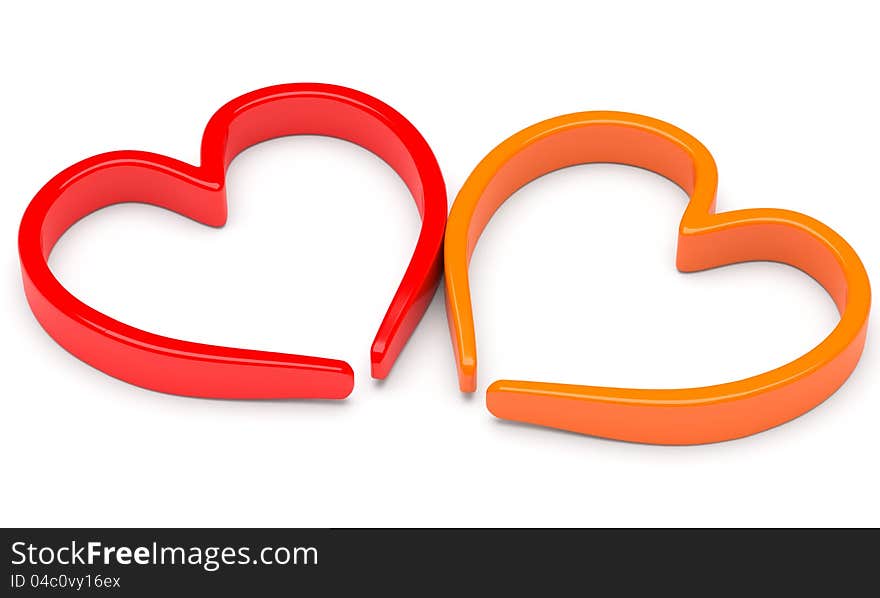 Red and orange abstract hearts on white background