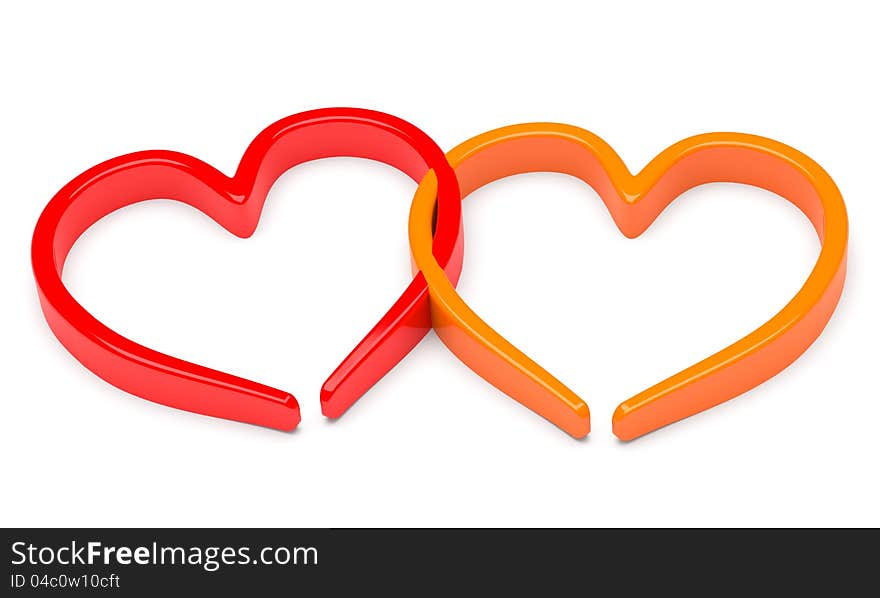 Red and orange abstract hearts  on white background