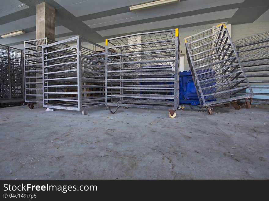 Empty fishing racks waiting to be loaded