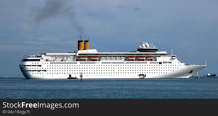 Moored cruise ship in the gulf of la spezia,italy